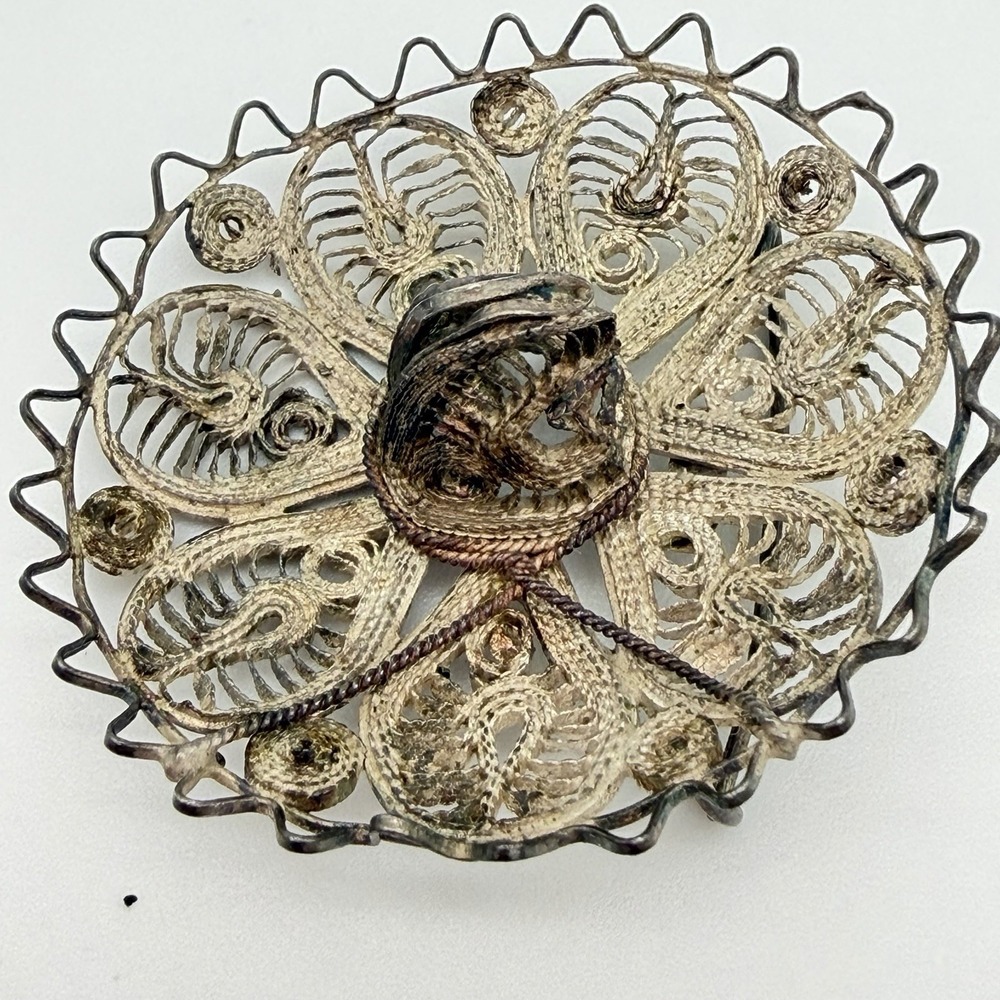 Vtg Sterling Silver Filigree Mexico Sombrero Hat Brooch 7.99 Grams 1.75 Inches